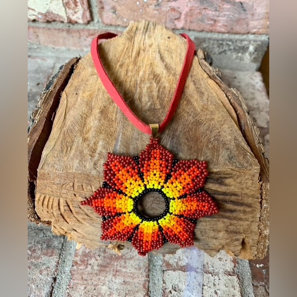 Vibrant Flower Beaded Choker Necklace with Matching Earrings - Boho Chic Set - Picture 4 of 5